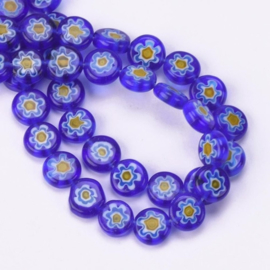 Glaskraal Millefiori blauw/geel 8 mm