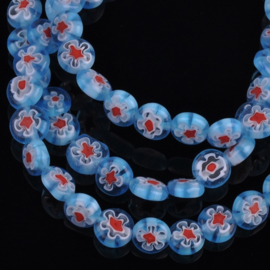 Glaskraal Millefiori turquoise/rood 8 mm