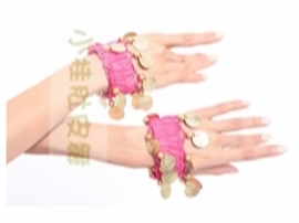 Setje polsbandjes fuchsia met gouden muntjes