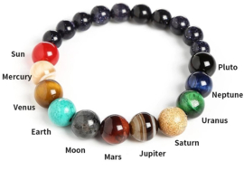 Geweldige GALAXY armband blauwe zandsteenkralen en 11 planetenkralen 8mm