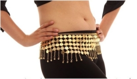 Oriëntaalse gouden heupketting met muntjes en belletjes