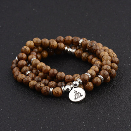 Mala unisex gebedsketting/armband sandalwood met Boeddha bedel