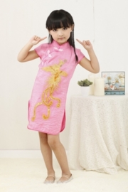Superleuk roze Chinees jurkje met gouden pailletten phoenix laatste maat 104