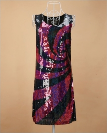 Geweldig retro glitterjurkje spiraal fuchsia XS/S/M