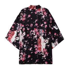 Haori Geisha zwart met bloemen