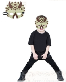 Geweldig leuk en stevig dino masker van vilt wit/bruin