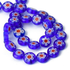 Glaskraal Millefiori blauw/rood 8 mm