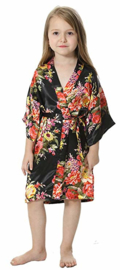 Prachtige kinderkimono met grote bloemen zwart