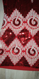 Hip rood glitterjurkje met gouddraad 12 maat 134/140