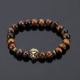 Kralen armband Tijgeroog met gouden leeuw