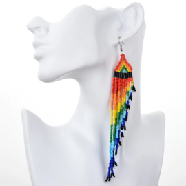 Prachtige Bohemian oorbellen kleine kraaltjes rainbow 14 cm