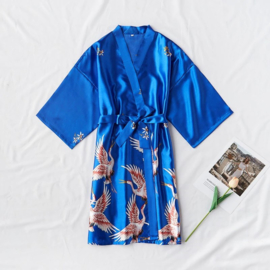 Mooie dameskimono met kraanvogels kobaltblauw