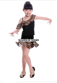 LATIN SALSA danssetje rokje met roezeltopje zwart met tijgerprint