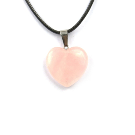 Veterketting met hart van geslepen Roze Kwarts