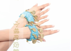 Setje polsbandjes blauw met gouden muntjes