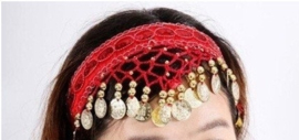 Haarband rood met gouden muntjes