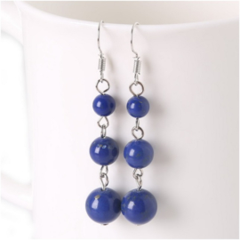 Oorbellen 3 geslepen Lapis Lazuli kralen