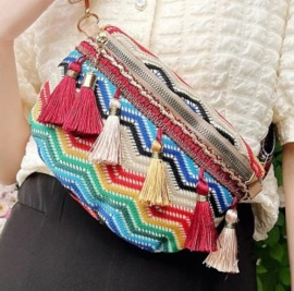 Superleuk crossbody Ibiza tasje met klosjes multicolor