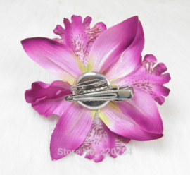 Haarclip/broche driedubbele orchidee paars