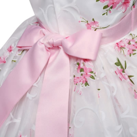 Schitterende luxe witte feestjurk met roze bloemen maat 128/134