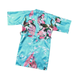 Superleuke kinderkimono met pauwenprint lichtblauw