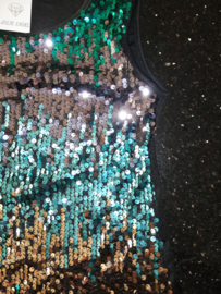 Mooi in kleur overlopend  glitter pailletten jurkje blauw/groen/zilver mt 92 t/m 110