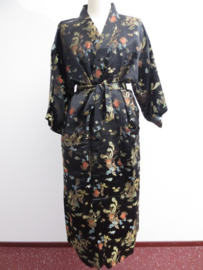 Schitterende lange zwarte brokaat unisex kimono met draken one-size