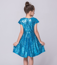 Schitterend zwierig all-over glitterpailletten jurkje turquoise 128/134