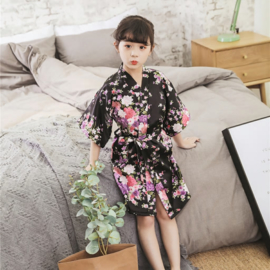 Superleuke kinderkimono met bloemenprint zwart