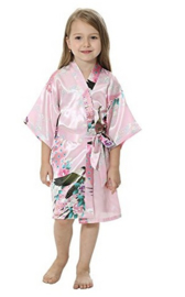 Superleuke kinderkimono met pauwenprint roze