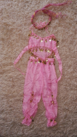 Leuk kinder harempakje met rinkelende gouden muntjes roze 116-134