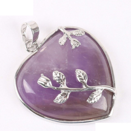 Prachtige elegante hanger hart van Amethyst met tulpjes