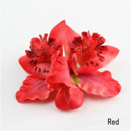 Haarclip/broche driedubbele orchidee rood