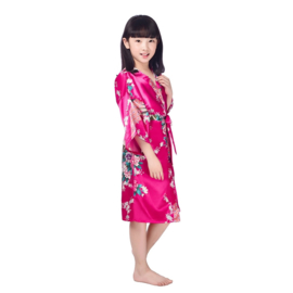 Superleuke kinderkimono met pauwenprint fuchsia