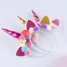 Haarband UNICORN met bloemen roze