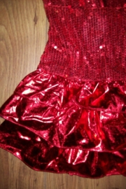 Mooi halter glitterjurkje met glans strokenrokje rood maat 14 = 152/158