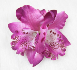 Haarclip/broche driedubbele orchidee paars