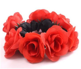 Scrunchie met roosjes rood