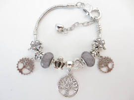Prachtige Pandora style armband met Tree of Life bedels en antraciet kralen