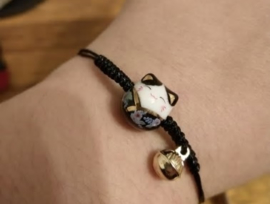 Superleuk zwart verstelbaar armbandje "Lucky cat"