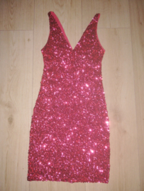 Mouwloos glitterjurkje vol glitterpailletten fuchsia 34/36