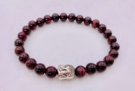 Prachtige armband van geslepen 8 mm Granaat kralen en Boeddha in geschenkdoosje