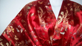 Schitterende lange rode brokaat unisex kimono met draken one-size
