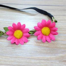 Leuke elastieken haarband met fuchsia bloemen