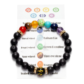 Kralen armband Lavasteen met 7 Chakra kralen 8mm en strasskralen