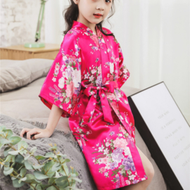 Superleuke kinderkimono met bloemenprint fuchsia