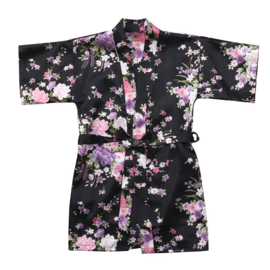 Superleuke kinderkimono met bloemenprint zwart