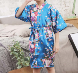 Superleuke kinderkimono met bloemenprint turquoise