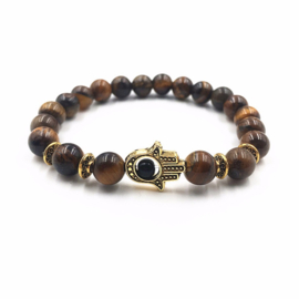Kralen 8mm armband Tijgeroog met Hand van Fatma