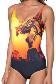 Digitaal geprint badpak/bodysuit "Safari" maat S/M